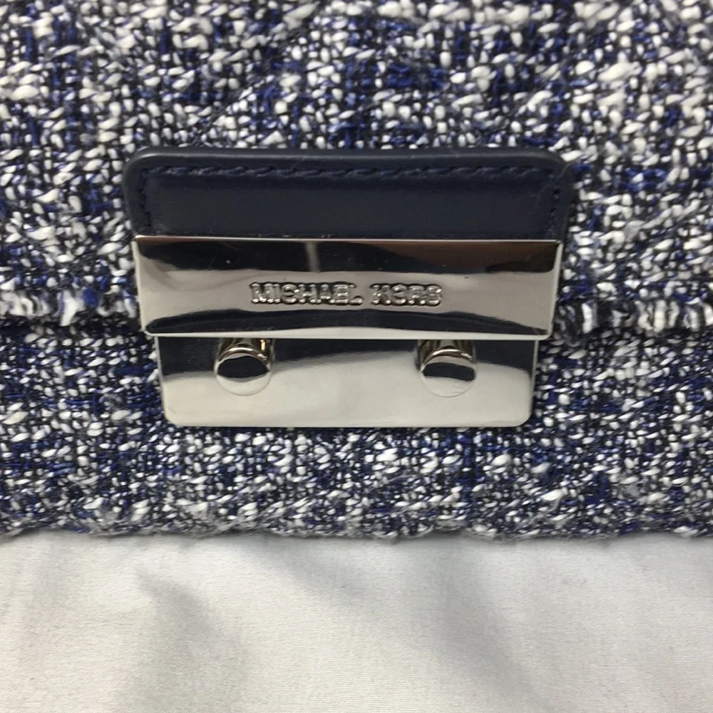 Michael Kors Navy Blue and White Tweed Flap Bag Crossbody Purse Like-NEW